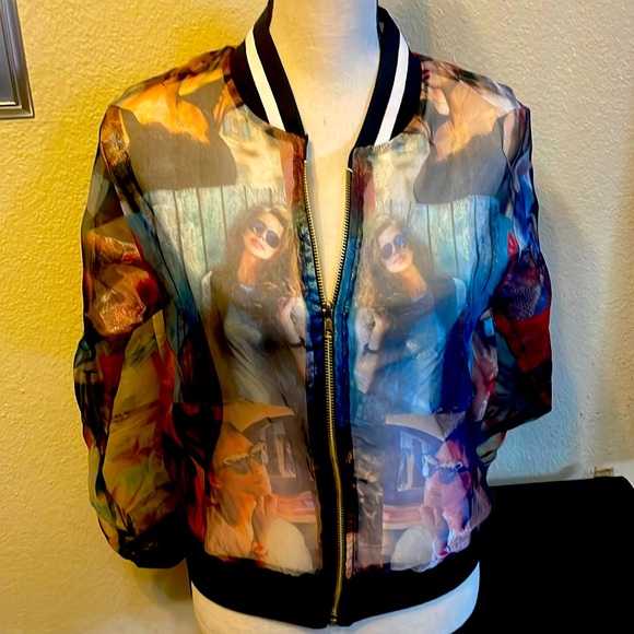 NWOT BWSH Women’s transparent printed bomber jacket size M - Picture 1 of 4